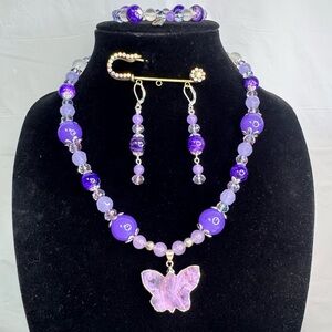 Lavender Jade & Amethyst Butterfly Set in Sterling Sliver & Crystal Moonstones